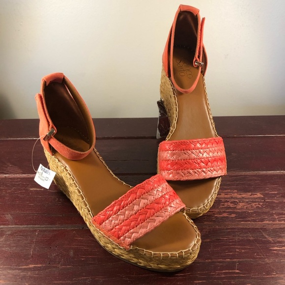 Franco Sarto Women's Clements Raffia Espadrille Wedge Heels Coral Size 9 NWT - Picture 1 of 13